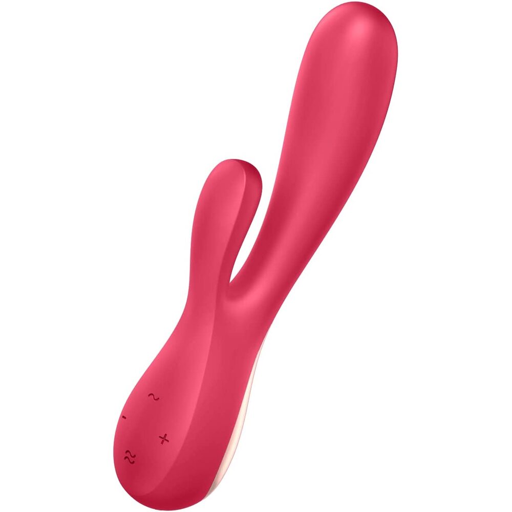 Vibrador Mono Flex Rabbit rojo con aplicación habilitada de Satisfyer