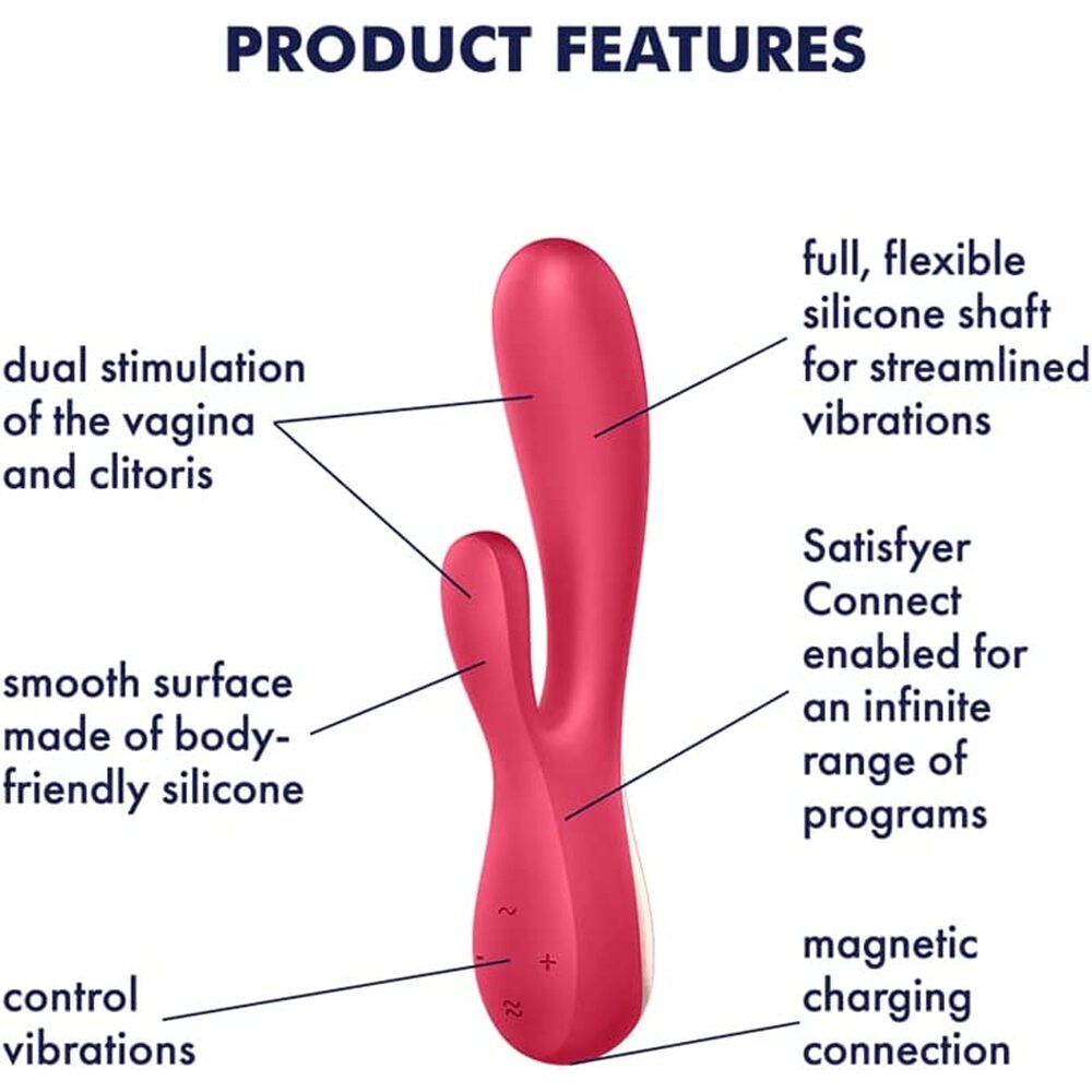 Vibrador Mono Flex Rabbit rojo con aplicación habilitada de Satisfyer