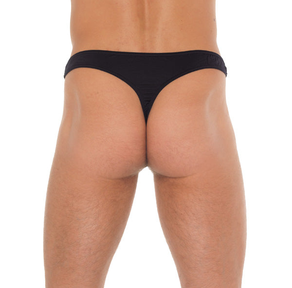 Tanga negro para hombre con bolsa de red