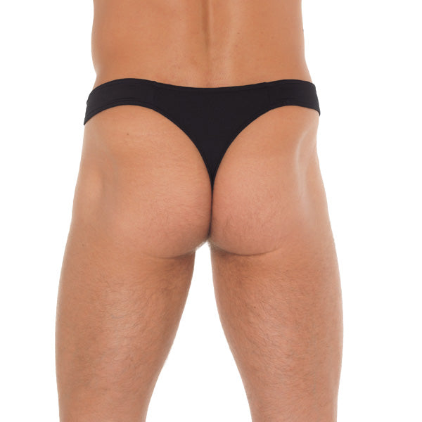 Tanga negro para hombre con cremallera en la bolsa