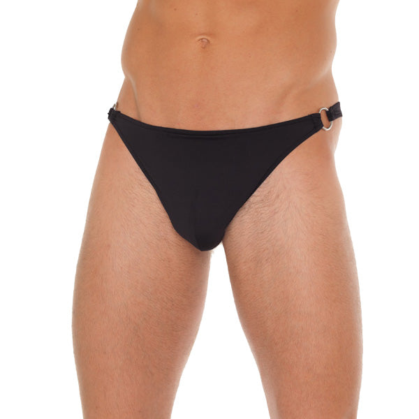 Tanga negro para hombre con conectores de aro de metal