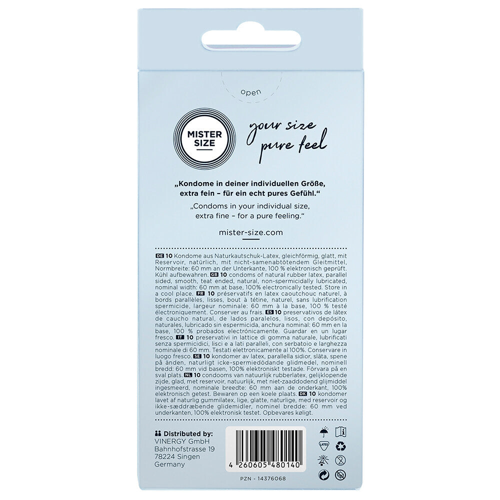 Préservatifs Mister Size 60 mm Your Size Pure Feel, lot de 10