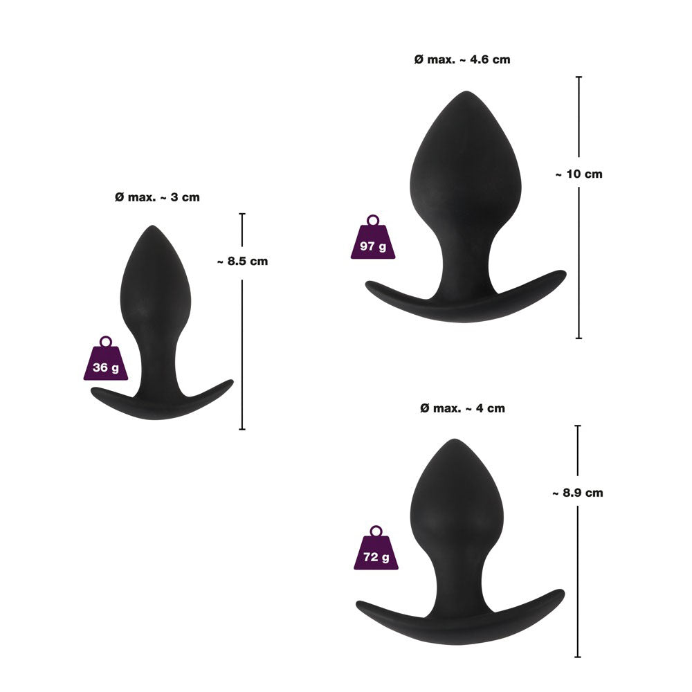 Juego de entrenamiento anal de tres piezas de silicona de terciopelo negro