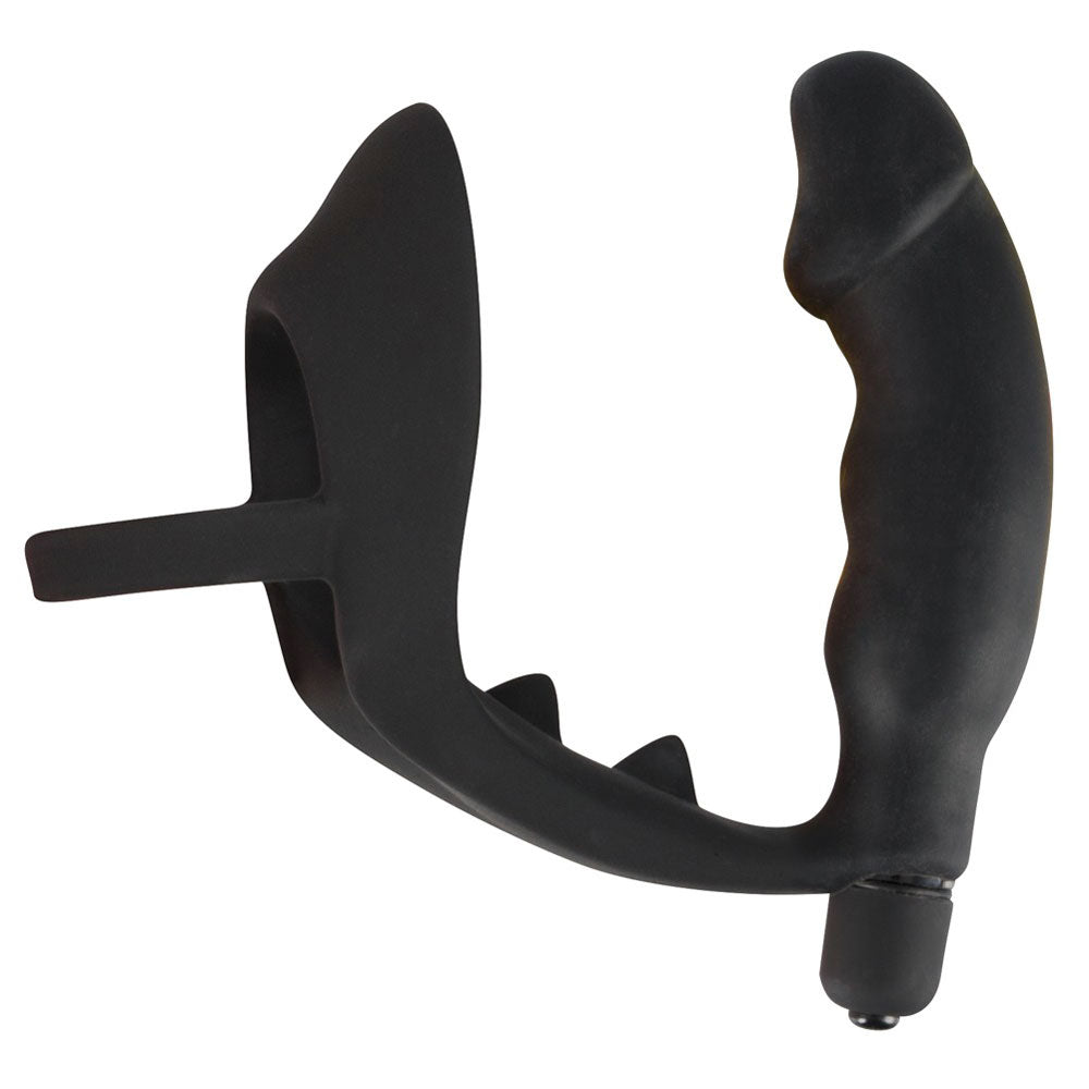 Anillo para el pene y tapón anal vibrador de terciopelo negro