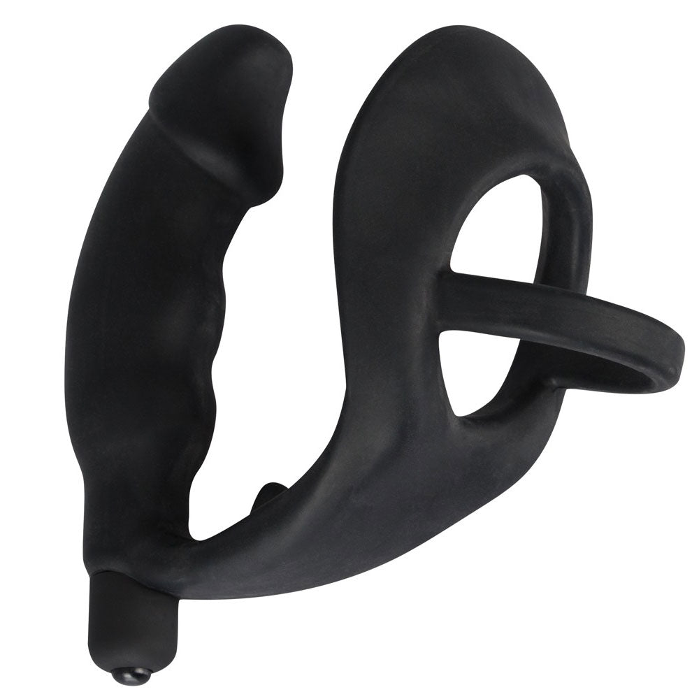 Anillo para el pene y tapón anal vibrador de terciopelo negro