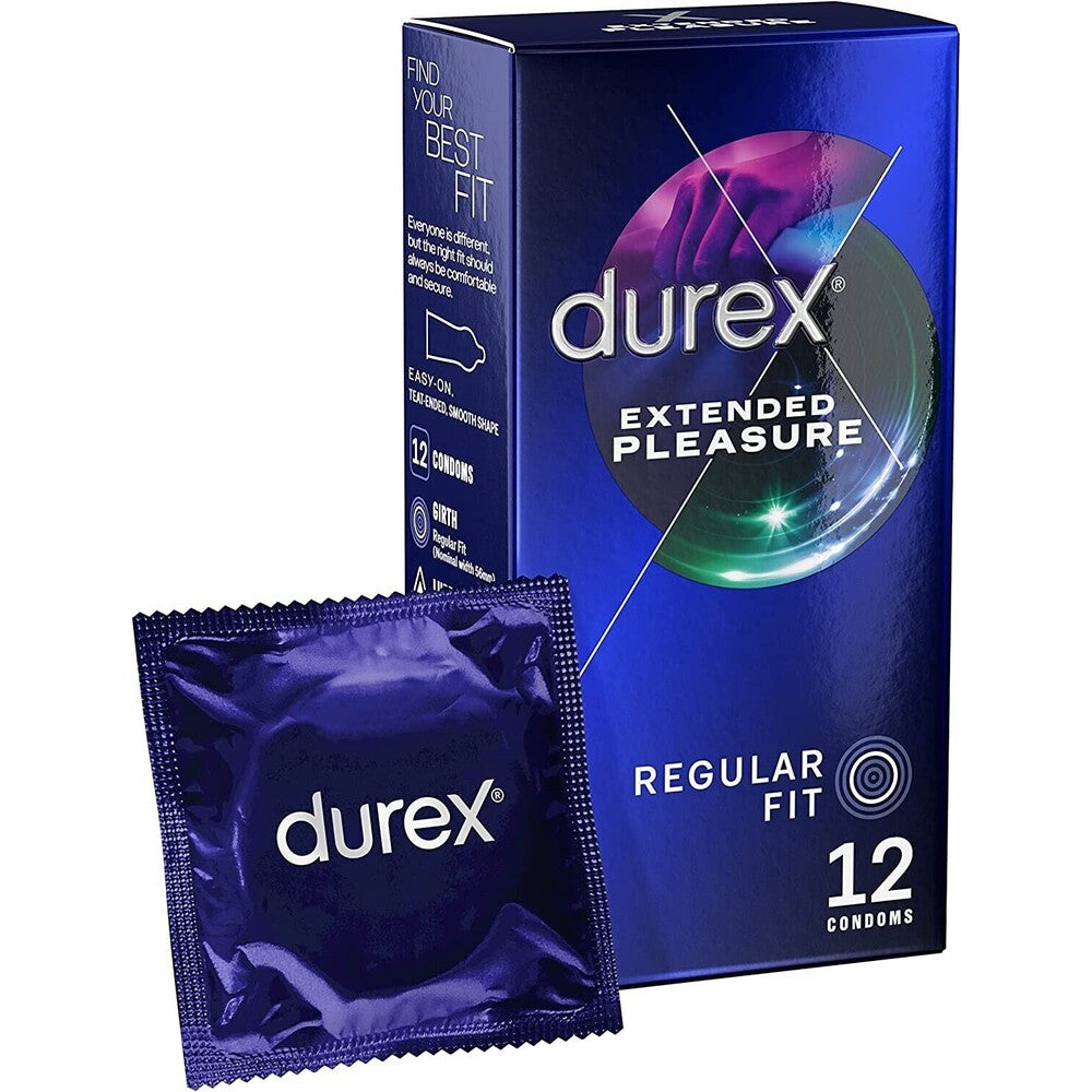 Condones Durex Extended Pleasure de ajuste regular, paquete de 12