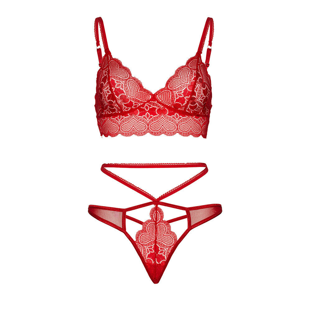 Ensemble soutien-gorge en dentelle à décolleté en cœur Leg Avenue Rouge