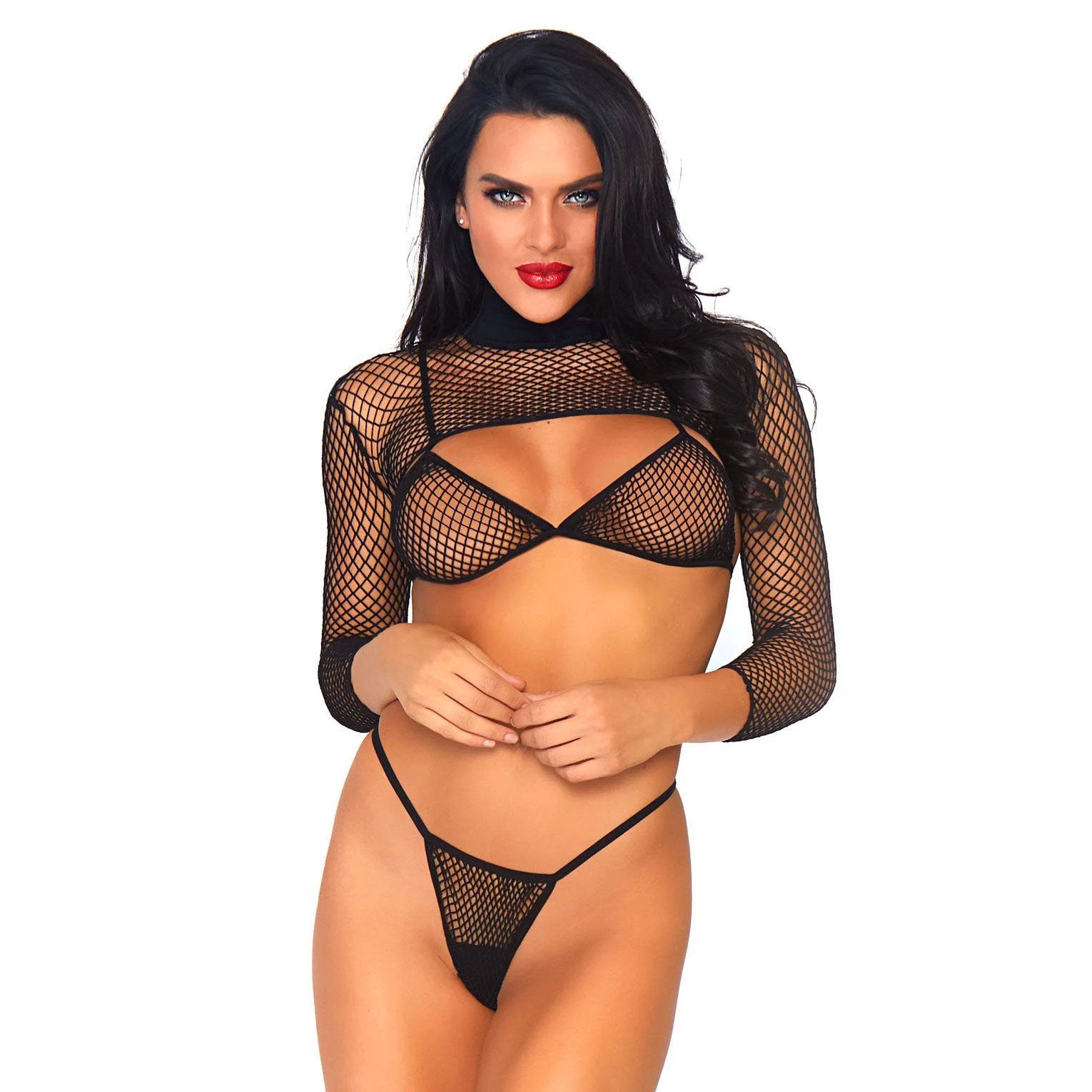 Haut en filet, string et soutien-gorge Leg Avenue UK 814