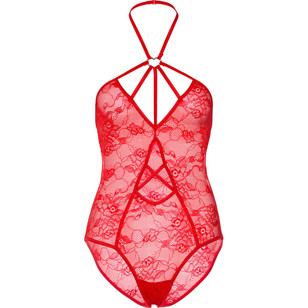 Leg Avenue Teddy con escote en forma de cerradura en color rojo