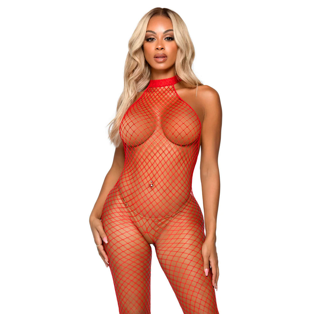 Bodystocking à col nageur Leg Avenue Rouge UK 6 à 12