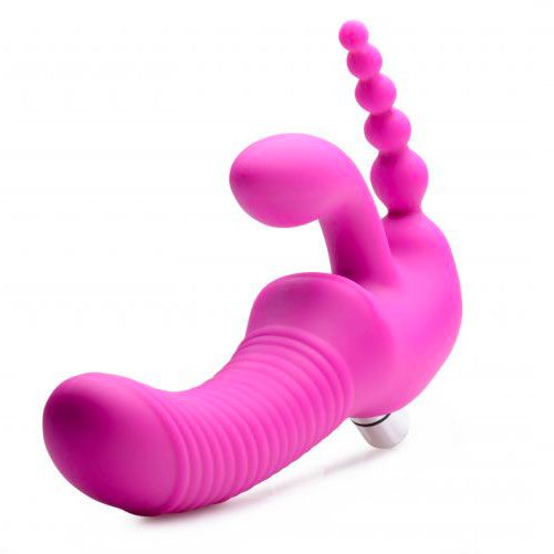 Consolador con correa triple G y vibrador de silicona sin tirantes Regal Rider