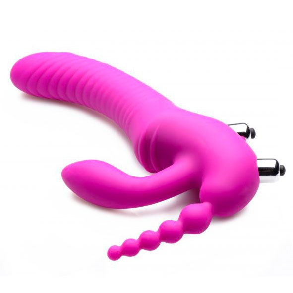 Consolador con correa triple G y vibrador de silicona sin tirantes Regal Rider