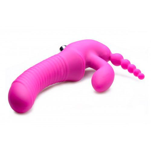 Consolador con correa triple G y vibrador de silicona sin tirantes Regal Rider