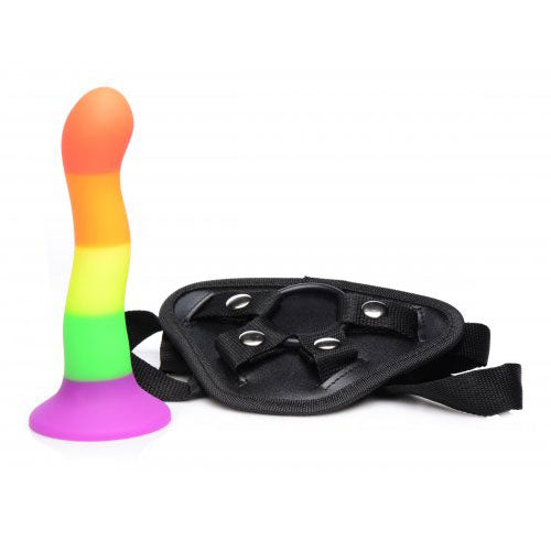 Gode ​​en silicone Proud Rainbow avec harnais