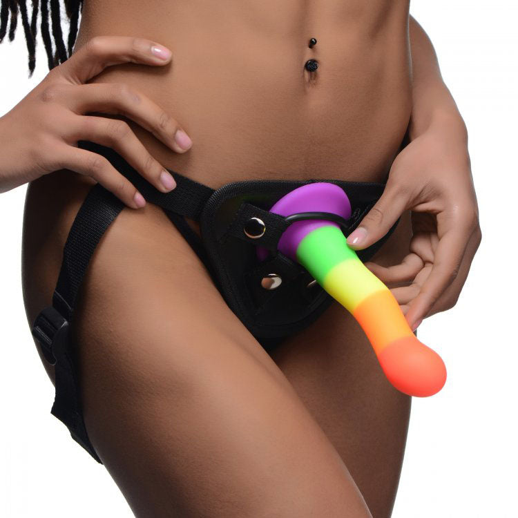 Gode ​​en silicone Proud Rainbow avec harnais