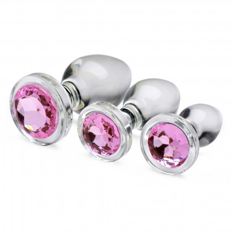 Ensemble de plugs anaux en verre avec pierres précieuses roses