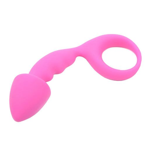 Plug anal incurvé en silicone rose confortable