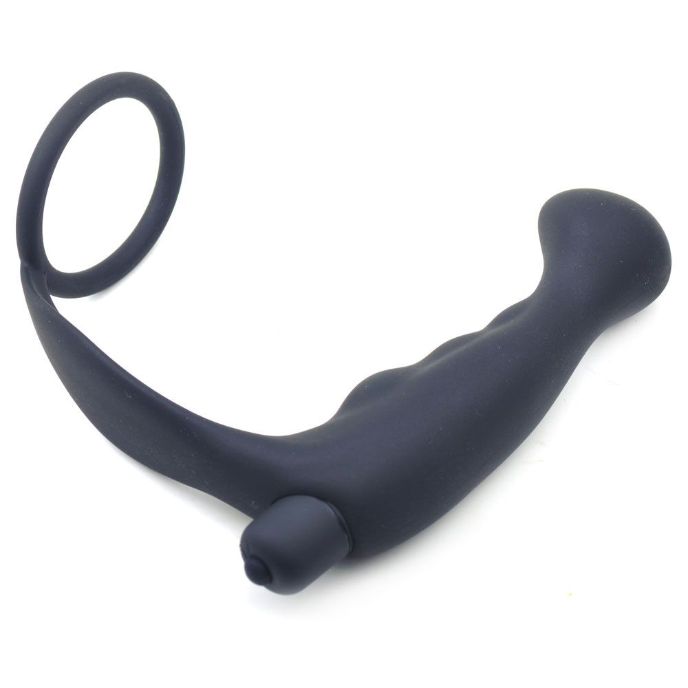 Plug anal vibrateur en silicone noir avec anneau pénien