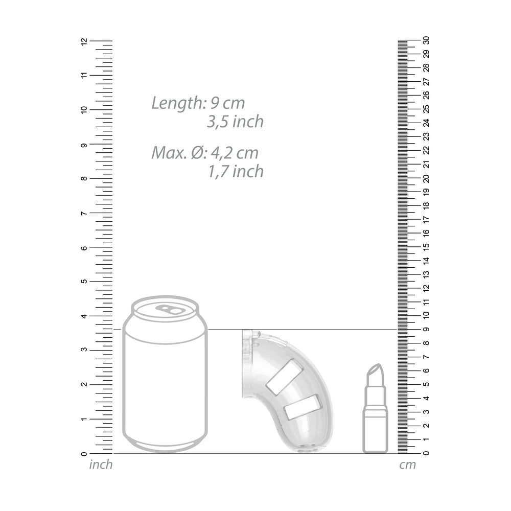 Man Cage 10  Male 3.5 Inch Clear Chastity Cage With Anal Plug