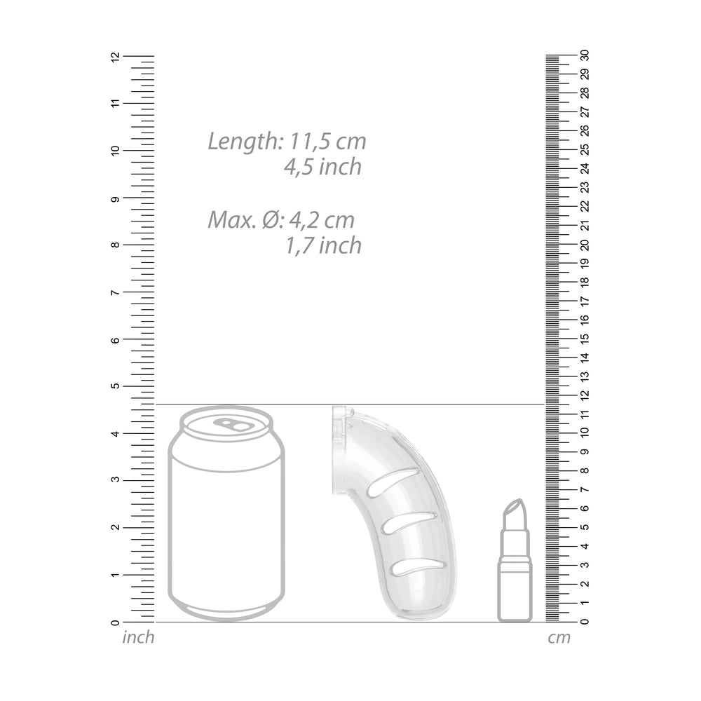 Jaula de castidad transparente para hombre de 11 pulgadas y 4,5 pulgadas con tapón anal