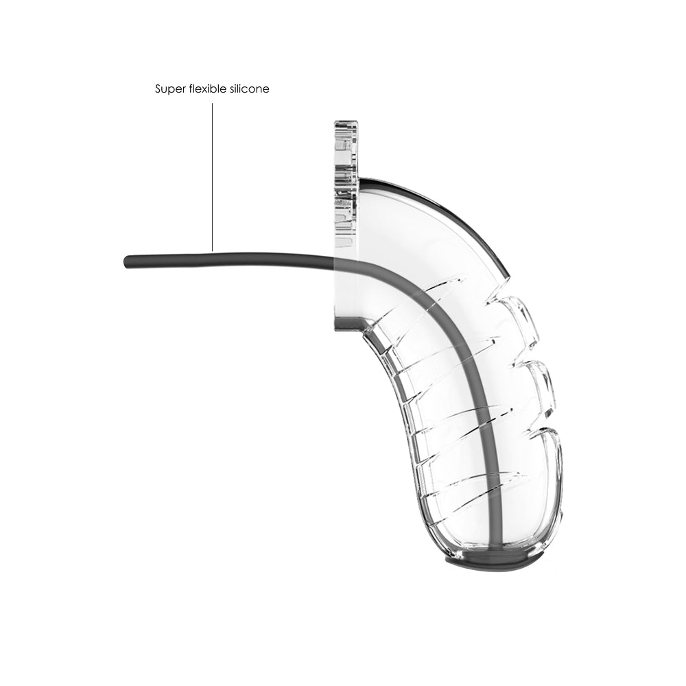 Jaula de castidad transparente para hombre de 16 pulgadas y 4,5 pulgadas con sonda uretral