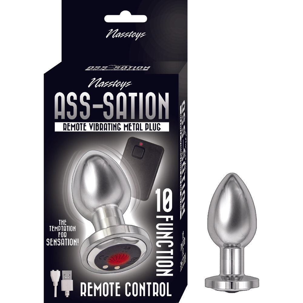 Tapón anal vibrador con control remoto Ass Sation, color plateado