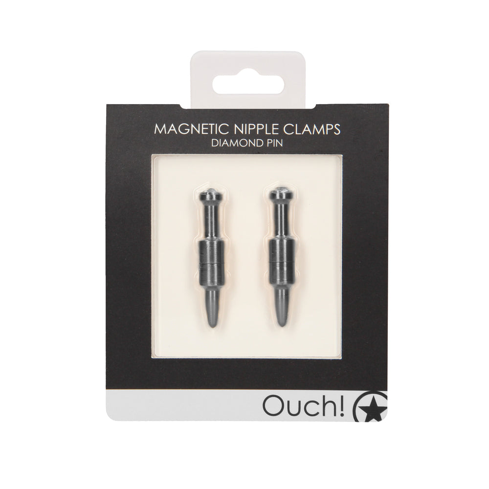 Pinzas para pezones magnéticas Ouch con pasador de diamante, color gris