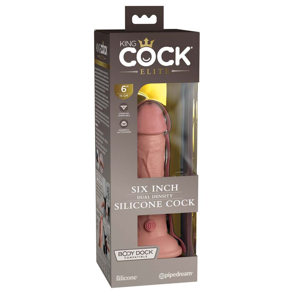 Consolador King Cock Elite de 6 pulgadas de doble densidad en color caramelo