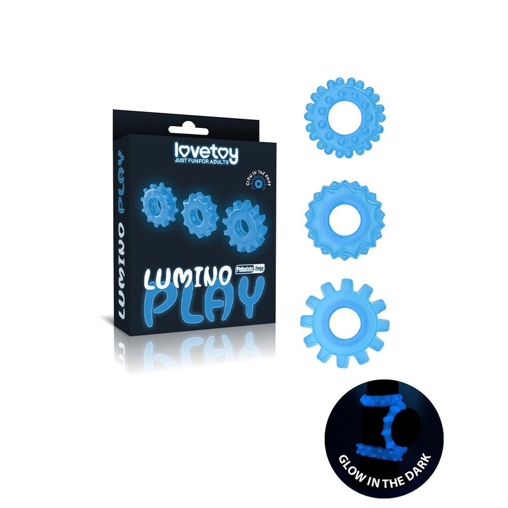 Anillos para el pene Lumino Play que brillan en la oscuridad de Lovetoy X3