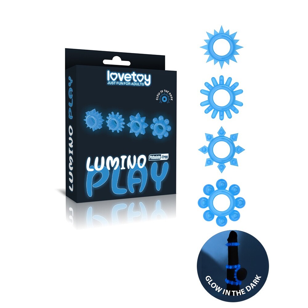 Anillos para el pene Lumino Play que brillan en la oscuridad de Lovetoy X4