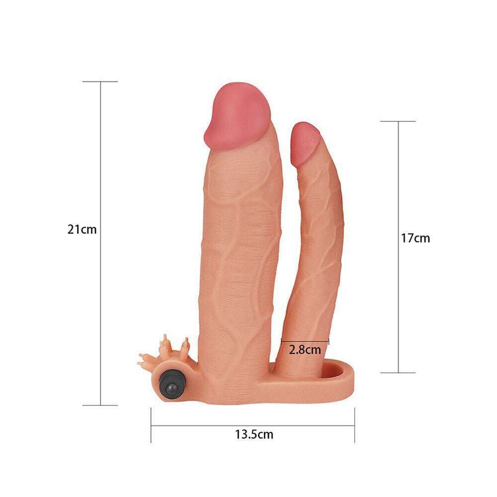 Extensor doble vibrador Lovetoy de 3 pulgadas color rosa carne