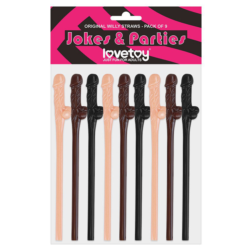 Lovetoy Pack de 9 pajitas para el pene en color negro, marrón y rosa