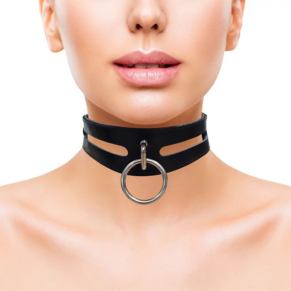 Collar bondage de moda de cuero negro de Rouge Garments