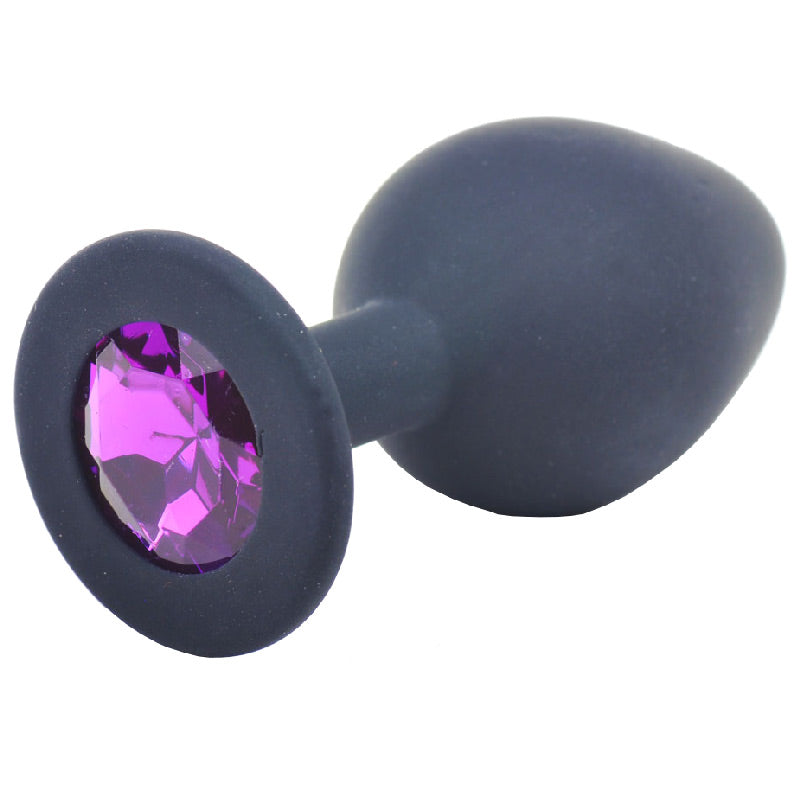 Plug anal en silicone noir de taille moyenne avec bijoux