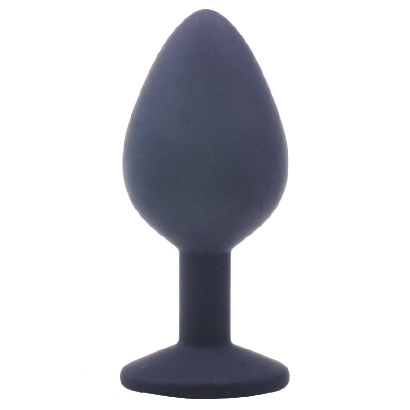 Plug anal en silicone noir de taille moyenne avec bijoux