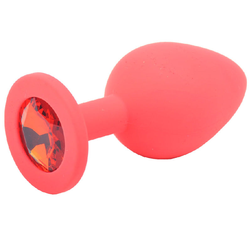 Plug anal en silicone rouge moyen avec pierres précieuses