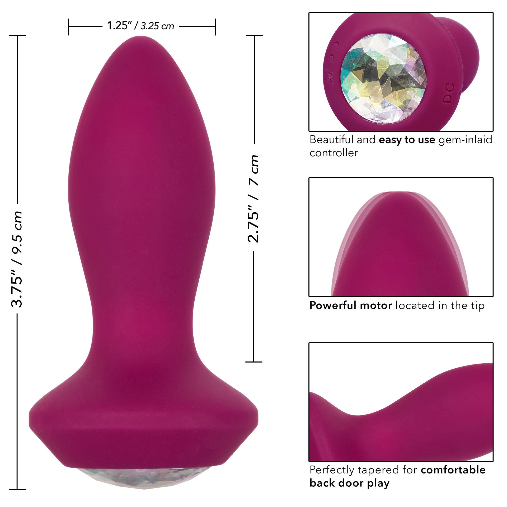 Sonde vibrante en cristal Power Gem Butt Plug PETITE