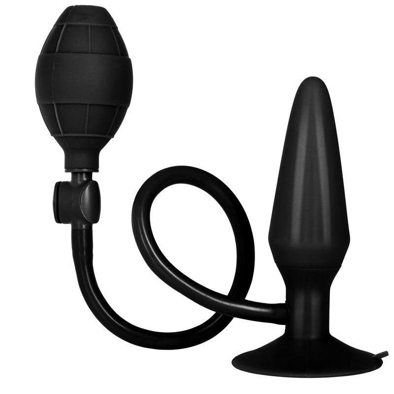 Tapón anal inflable de silicona de tamaño mediano con bomba Booty Call de color negro