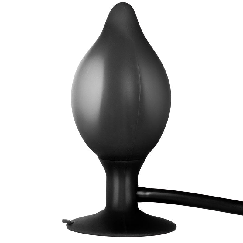 Tapón anal inflable de silicona de tamaño mediano con bomba Booty Call de color negro