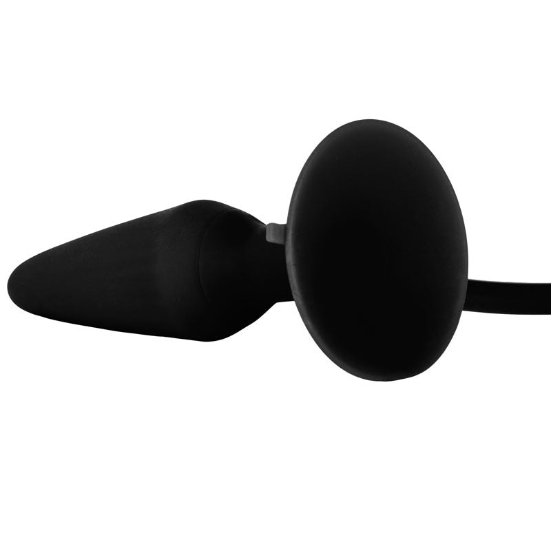 Tapón anal inflable de silicona de tamaño mediano con bomba Booty Call de color negro