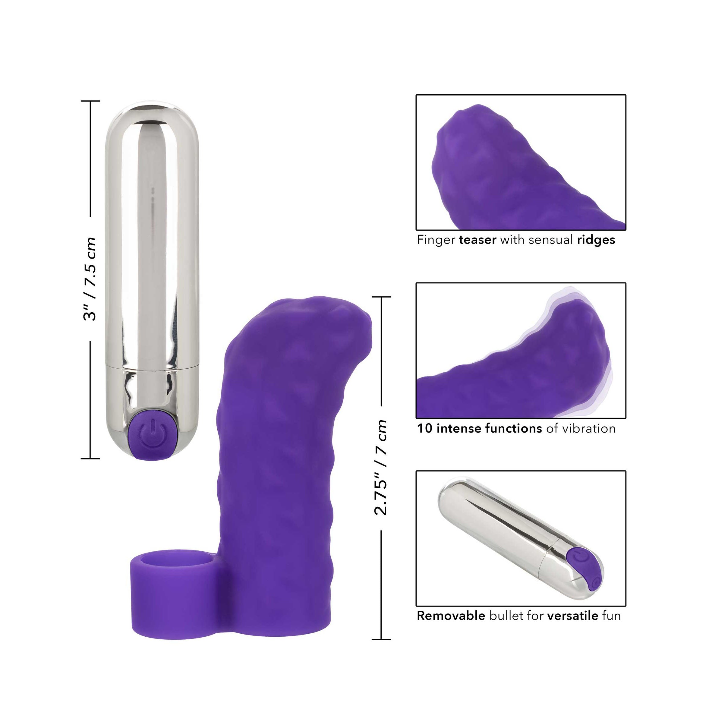 Juguete sexual para dedos recargable de color morado Intimate Play