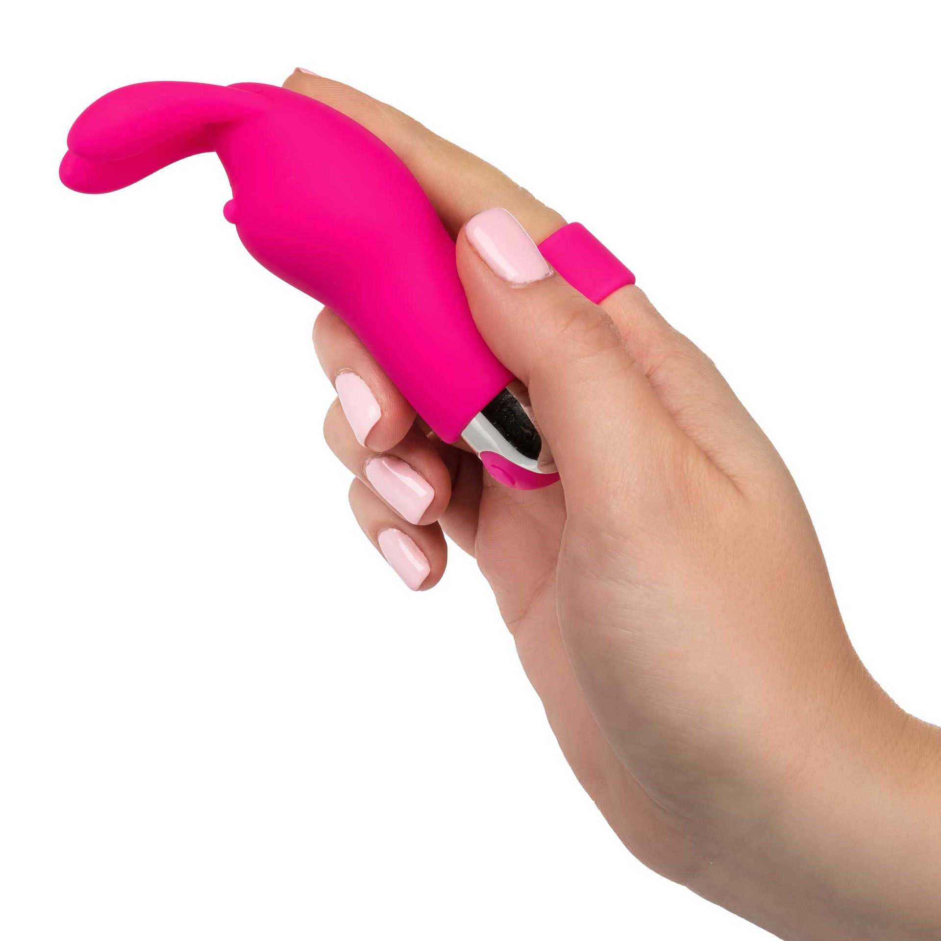 Vibrador de dedo con forma de conejito recargable en color rosa de Intimate Play