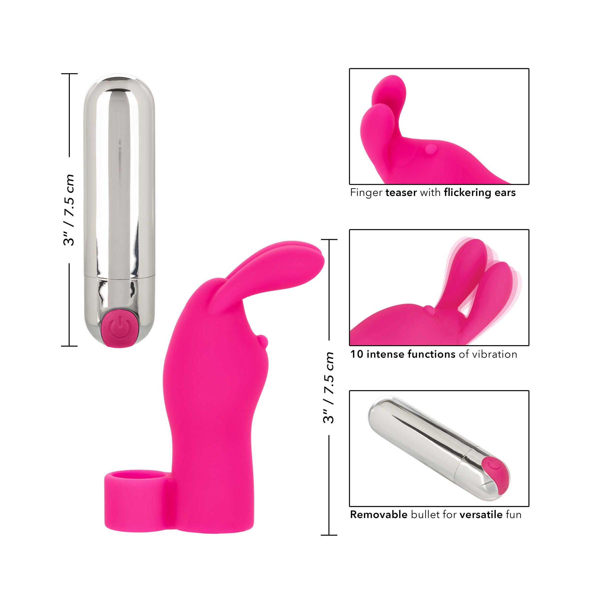 Vibromasseur à doigts de lapin rechargeable rose Intimate Play