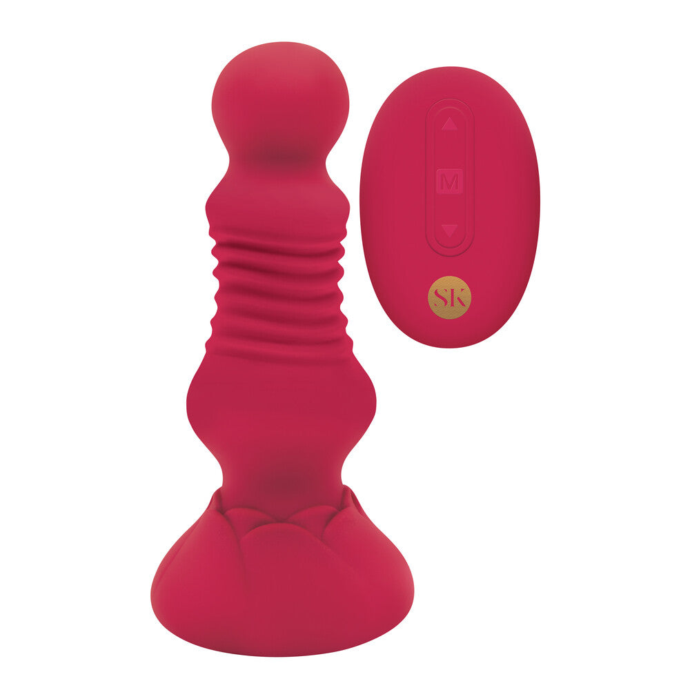 Tapón anal con forma de capullo de rosa con empuje remoto Secret Kisses