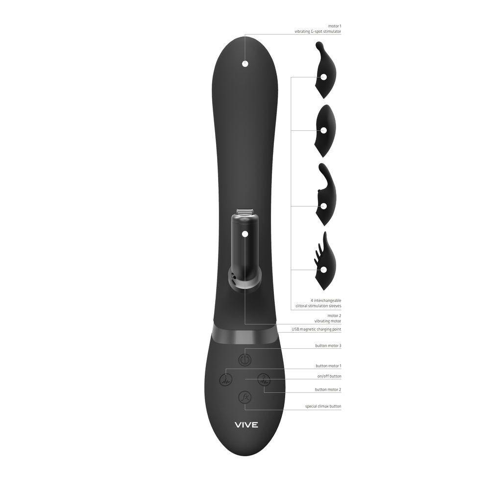 Vibrador Rabbit intercambiable de doble acción Vive Chou, color negro