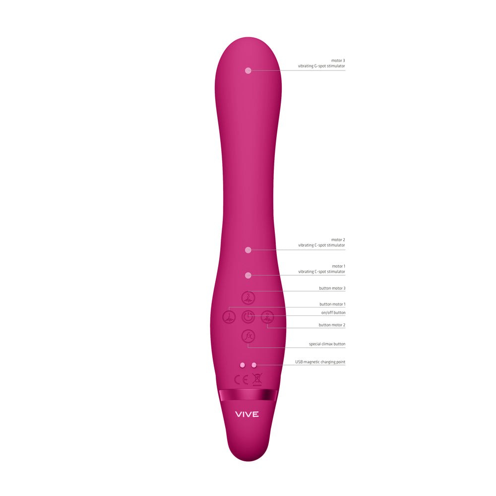 Vibrador con correa sin tirantes de triple acción Vive Suki, color rosa