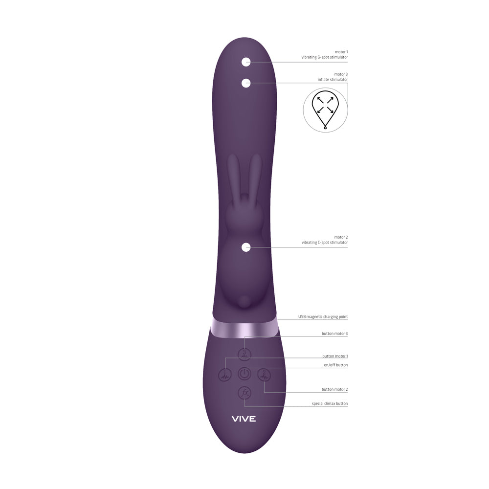 Vibromasseur gonflable automatique triple action Vive Taka Violet