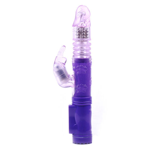 Vibrador Rabbit con movimiento de empuje morado