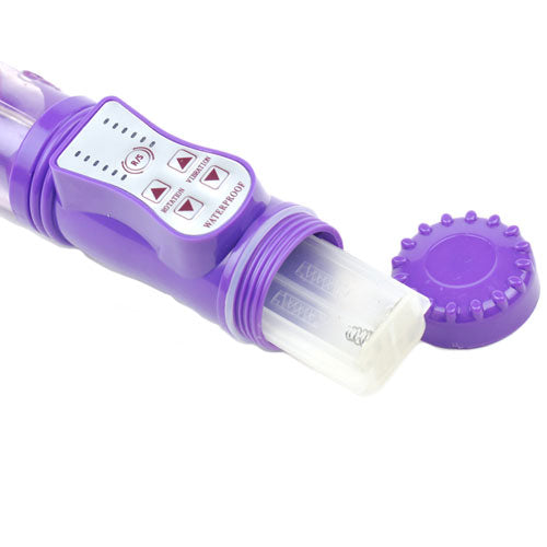 Vibrador Rabbit con movimiento de empuje morado