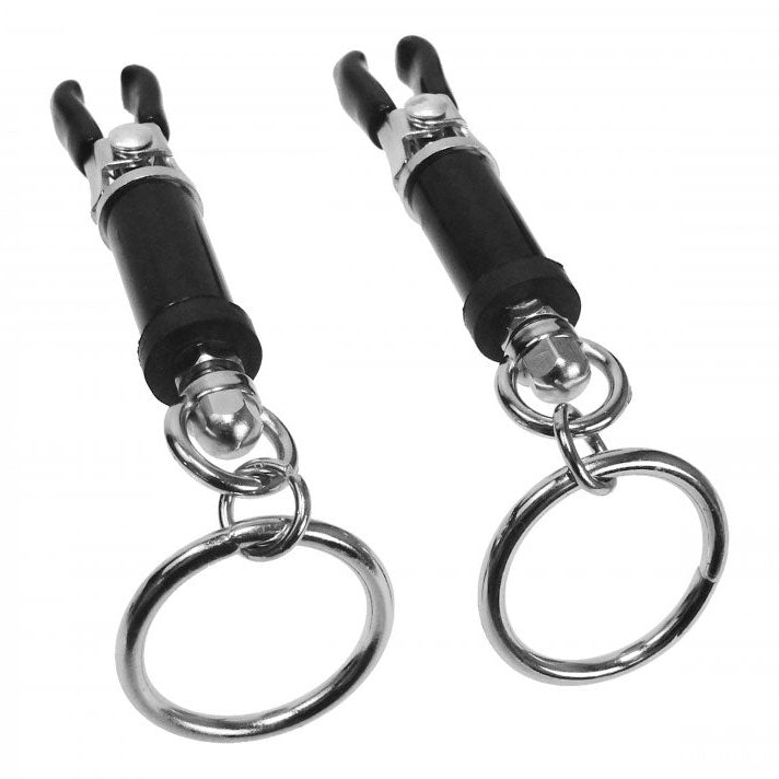 Pinzas para pezones con forma de barril y anillo de bondage